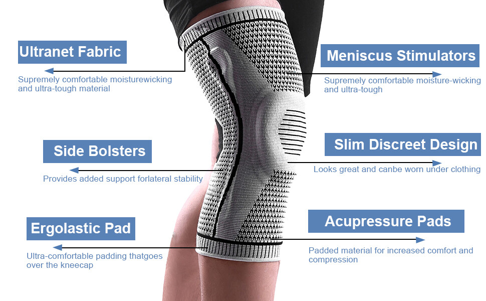 AmRelieve Ultra Knee Elite Compression Sleeve Knee Brace with Side Stabilizers