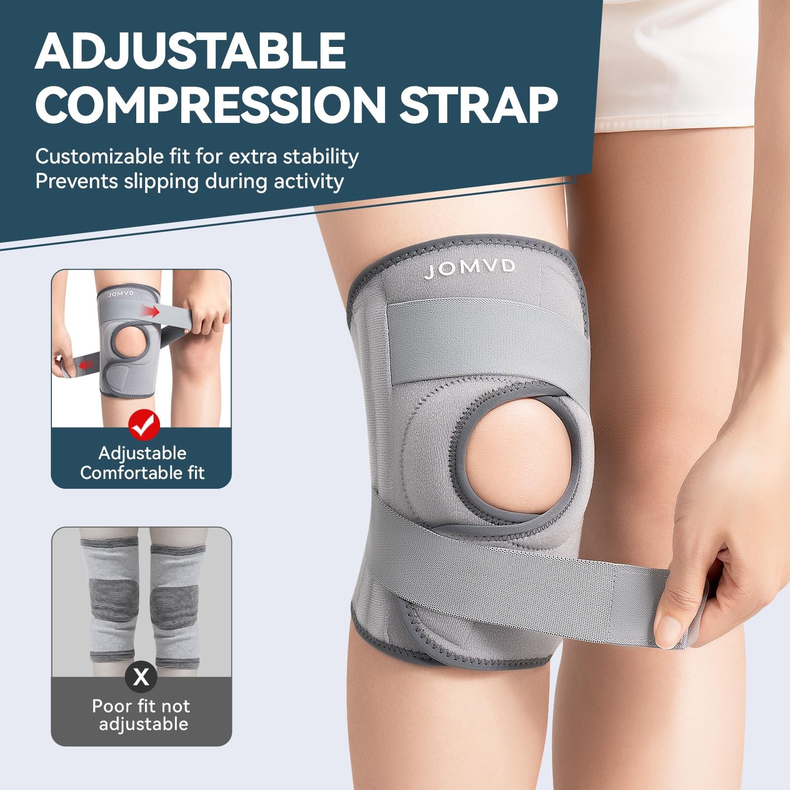 JOMVD Knee Brace for Knee Pain Relief, Adjustable Knee Support with Side Stab…
