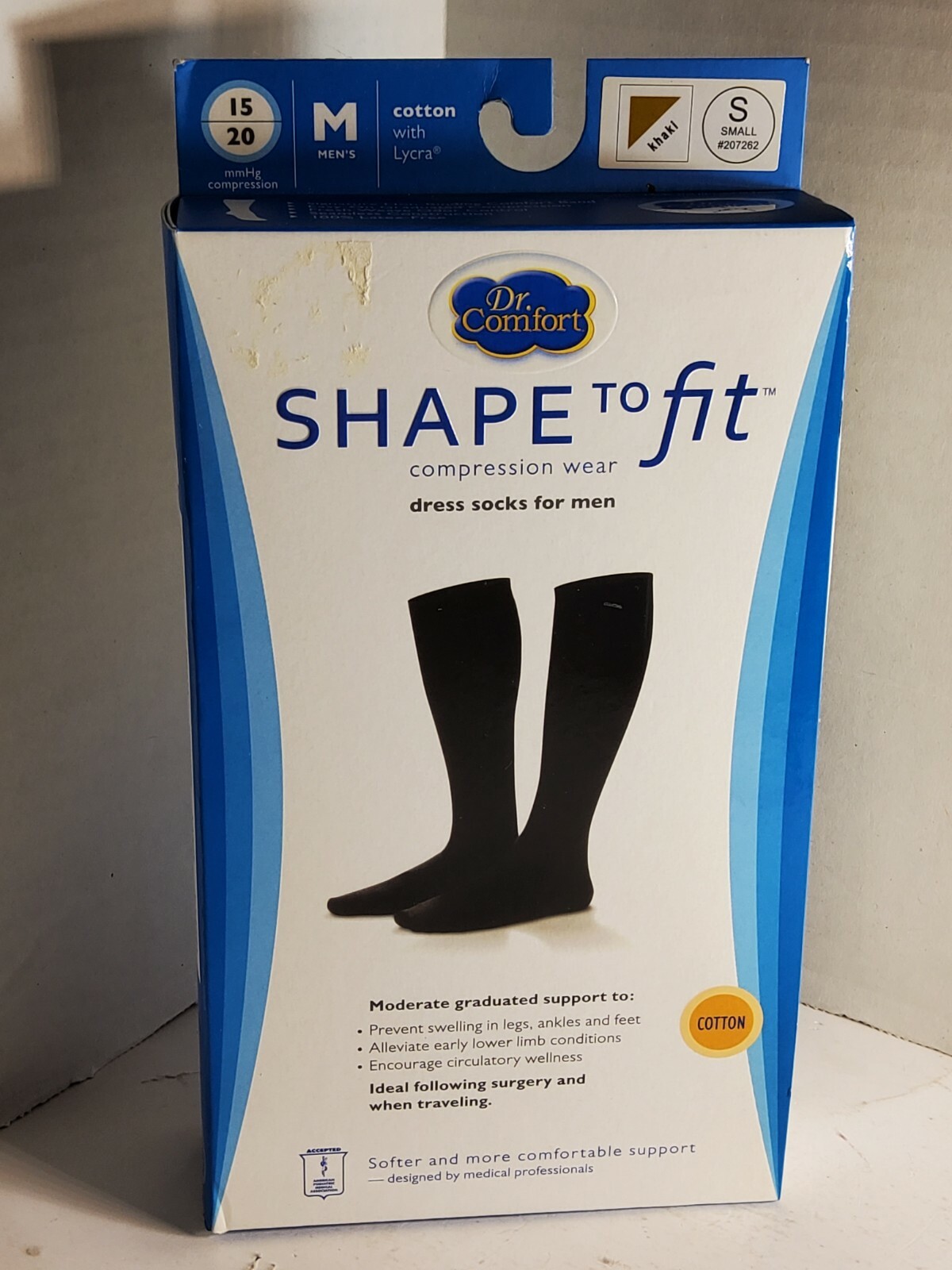 Dr. Comfort Mens 15-20 mmhg Shape to Fit Compression Dress Socks – Small – Khaki