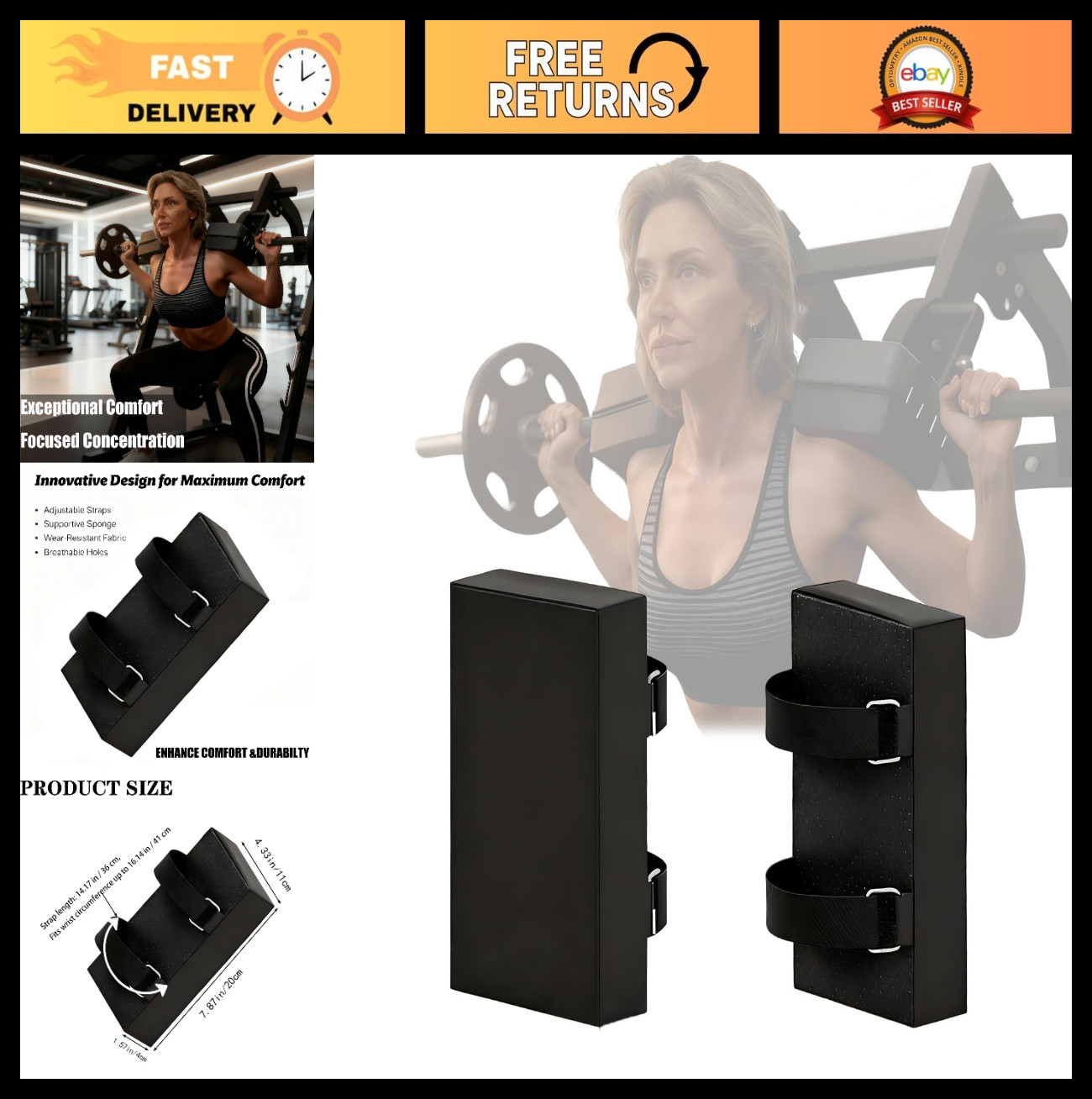 High-Density Foam Hack Squat Shoulder Pads 2-Pack, Adjustable Straps, Pressure R