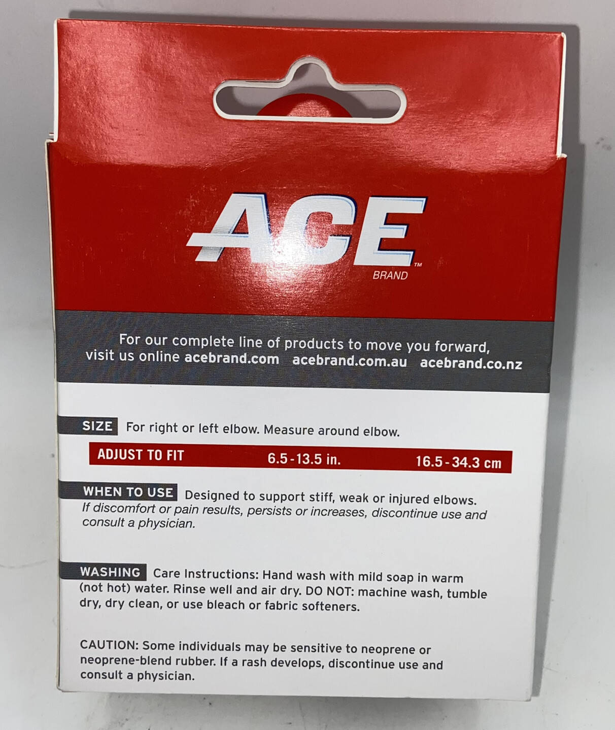 Ace Elbow Compression Basics Adjustable fit 6.5” – 13.5” Moderate Support