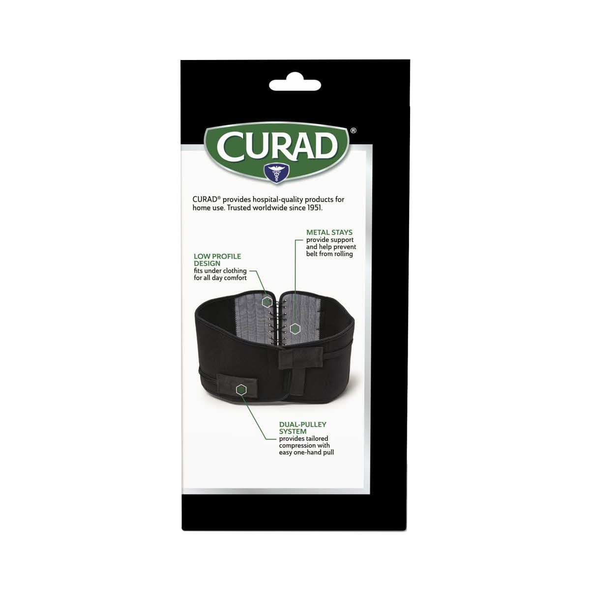 CURAD Back Support with Dual- Pulley System, Size S/M – Small/Medium, Black