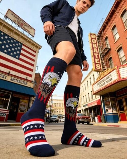 2 Pairs 4th of July Knee High Socks for Women Men, Funny Eagle American Flag