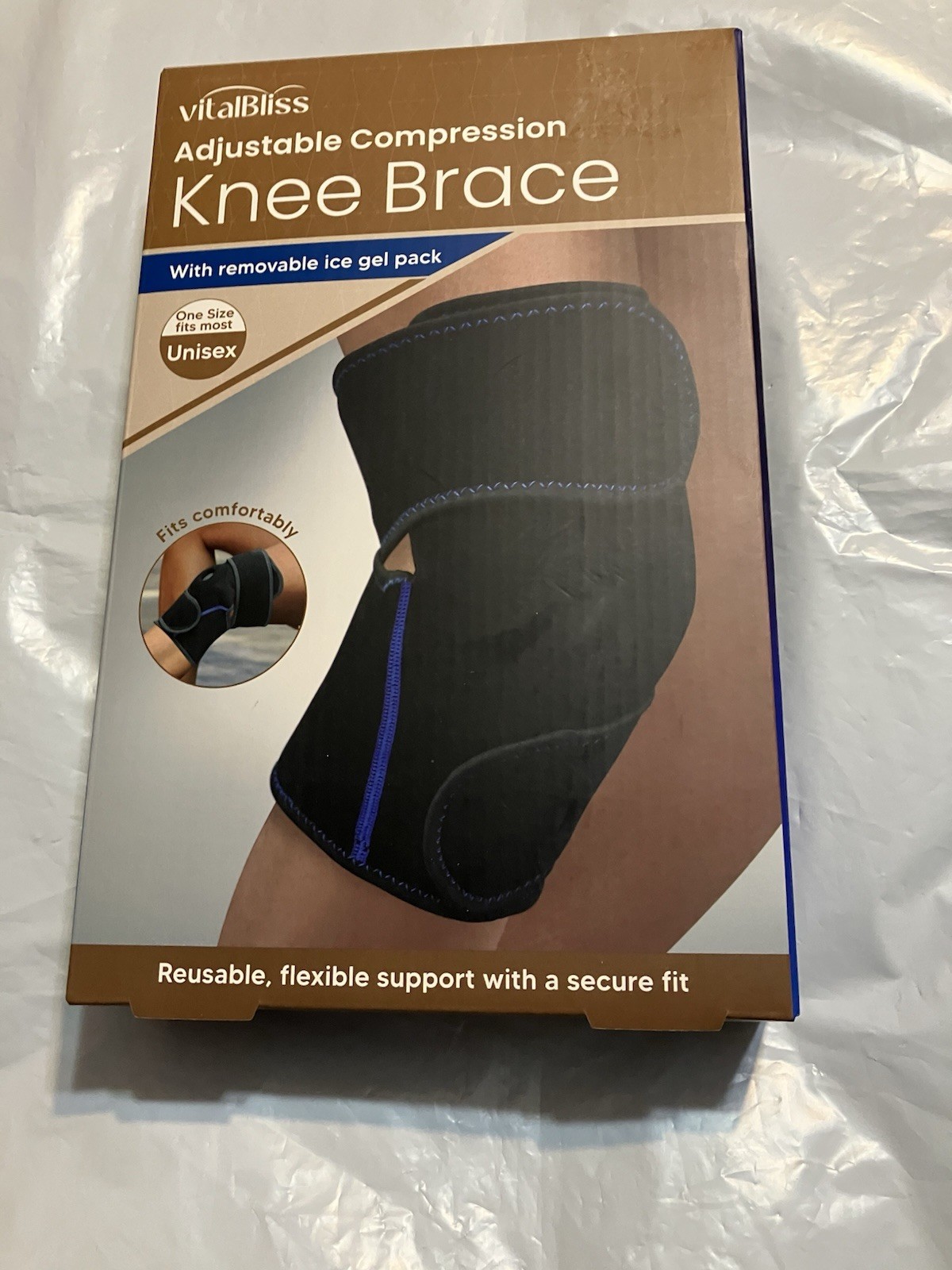 ADJUSTABLE COMPRESSION KNEE BRACE WITH REMOVABLE ICE GEL PACK