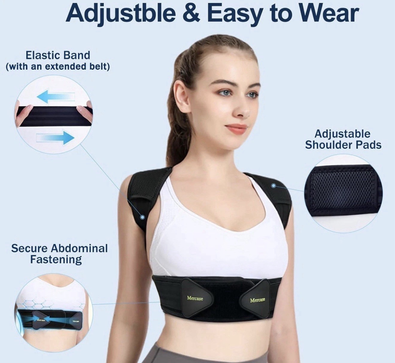 Mercase Posture Corrector Brace Adjustable (32”-39”Waist L)