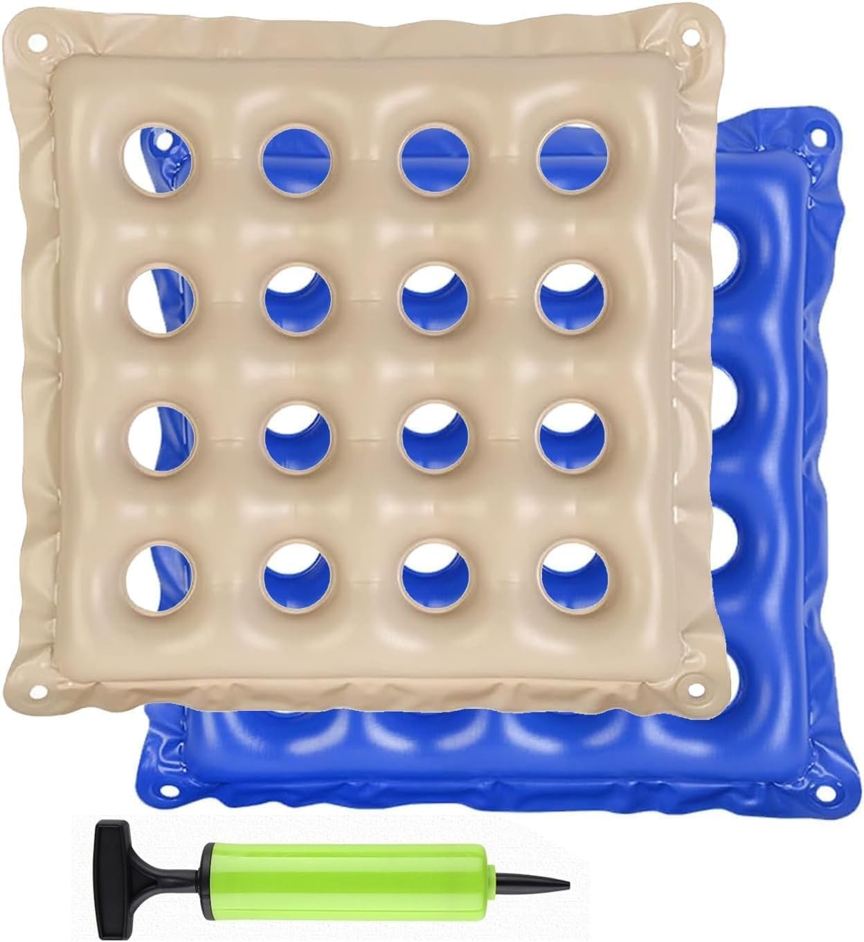 Waffle Cushion 2 Pack – Inflatable Air with Pump – Cream and Blue