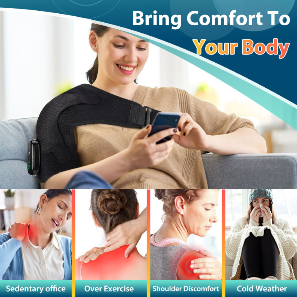 Heated Shoulder Brace Massage Rotator Cuff Support Compression Wrap Rechargeable