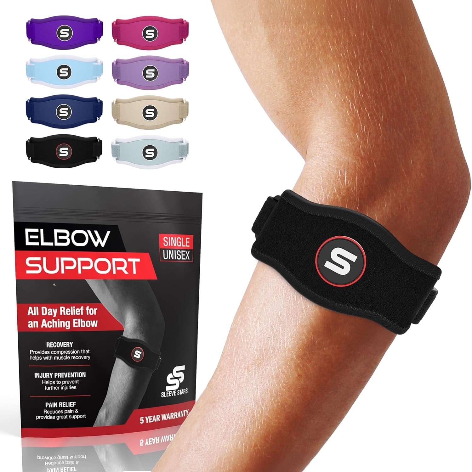 Sleek Black Elbow Brace for Tendonitis and Tennis Elbow Relief Adjustable Fit