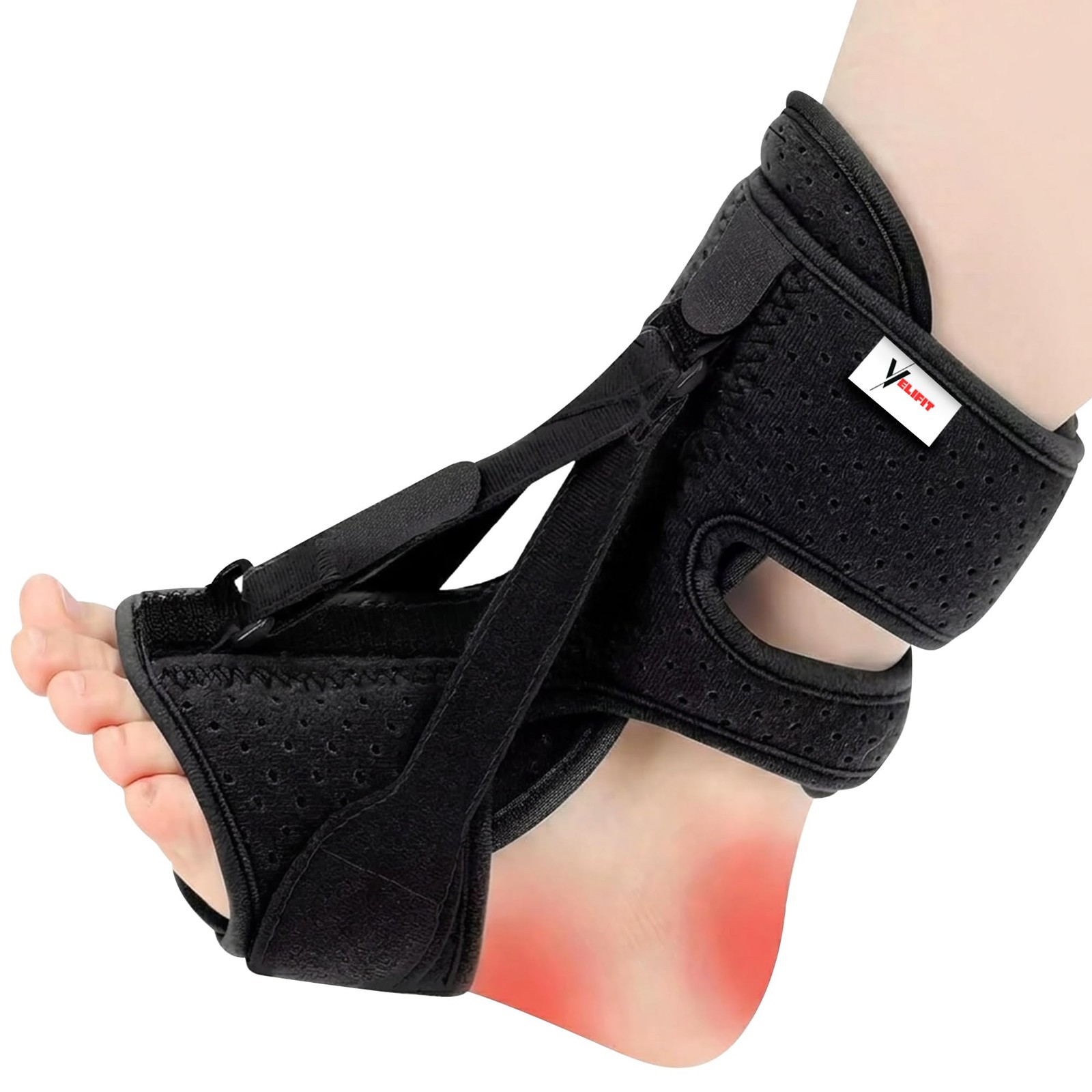 Velifit Plantar Fasciitis Night Splint and Foot Drop Brace, One Size, Black