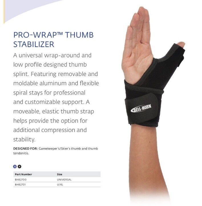 DJO Bell-Horn Pro-Wrap Thumb Stabilizer – Gamekeeper’s/Skiers Thumb & Tendoniti