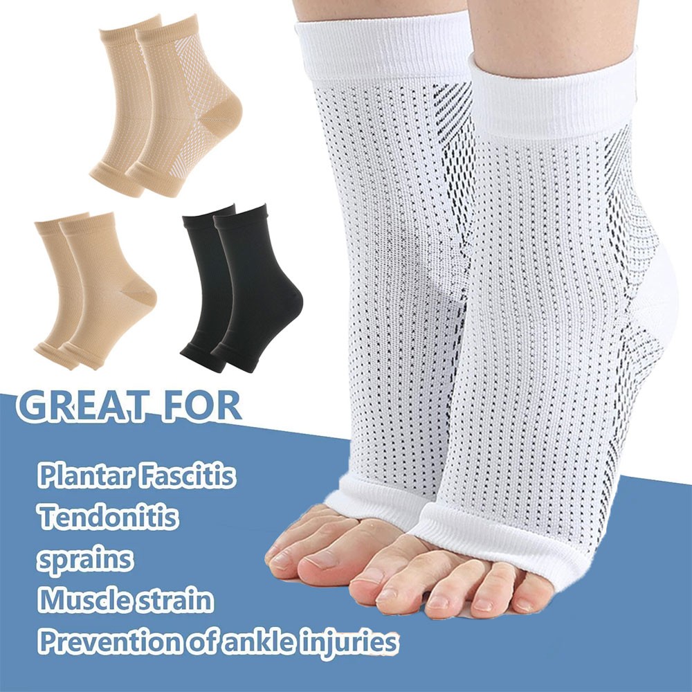 Copper Ankle Brace Silver Support Compression Sleeve Socks Foot Fasciitis Pain