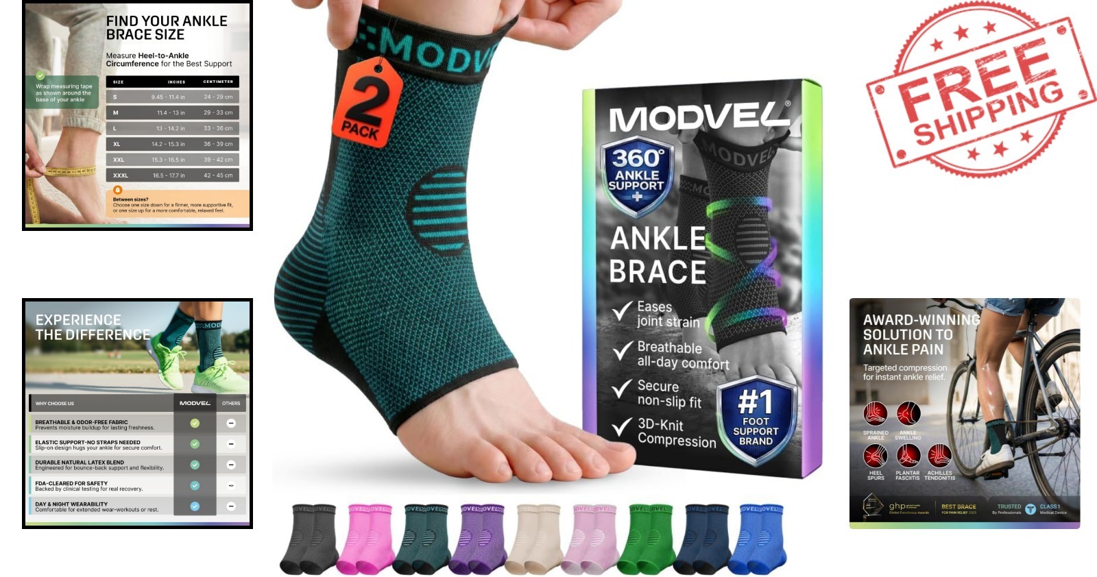 Ambidextrous Ankle Support Compression Socks for Active Lifestyles – 2 Pack