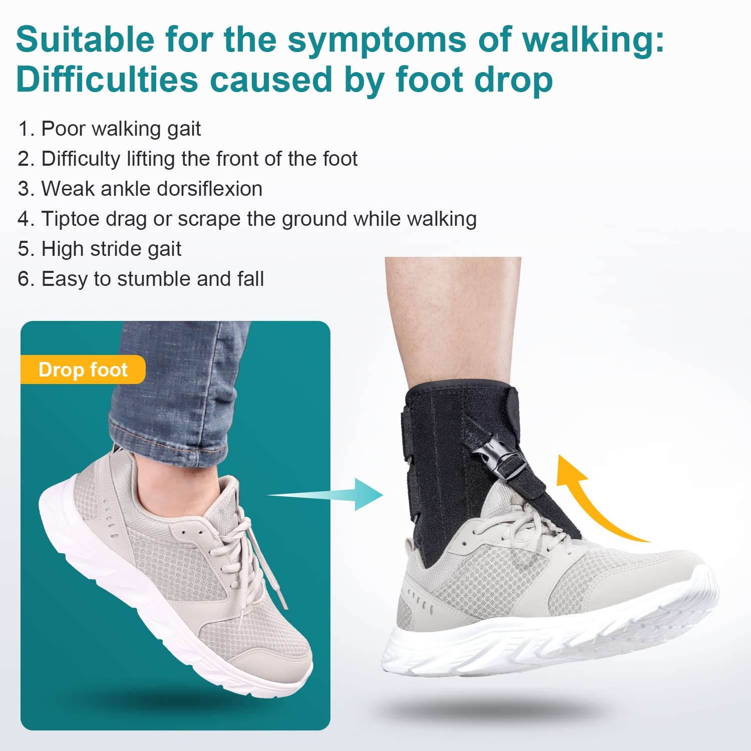Foot Drop Brace for Walking Lifting Shoes, Drop Foot AFO Brace Help Raise Shoes,