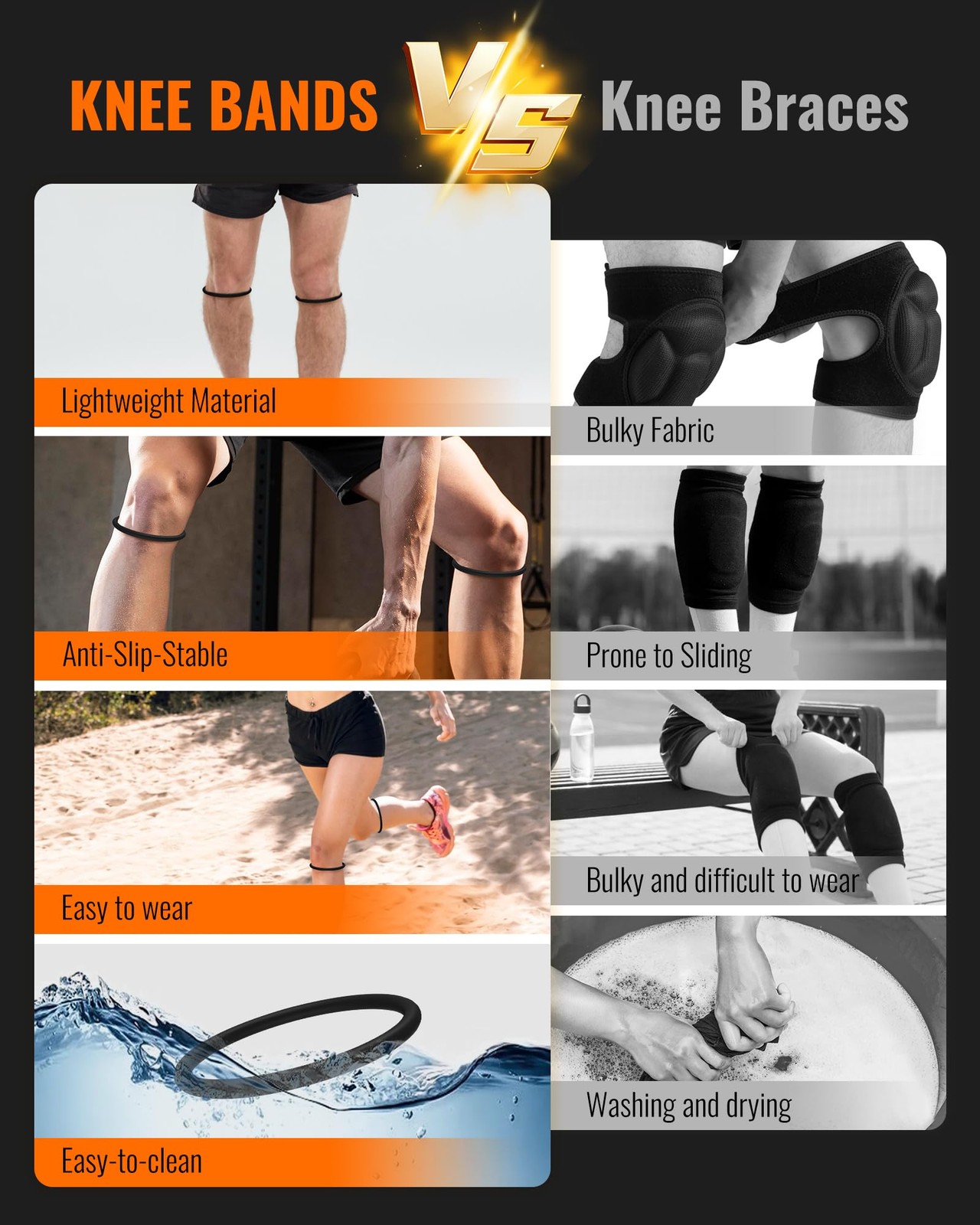 teyy 2PCS Patellar Tendon Support Strap for Knee Pain Relief Medium, Black