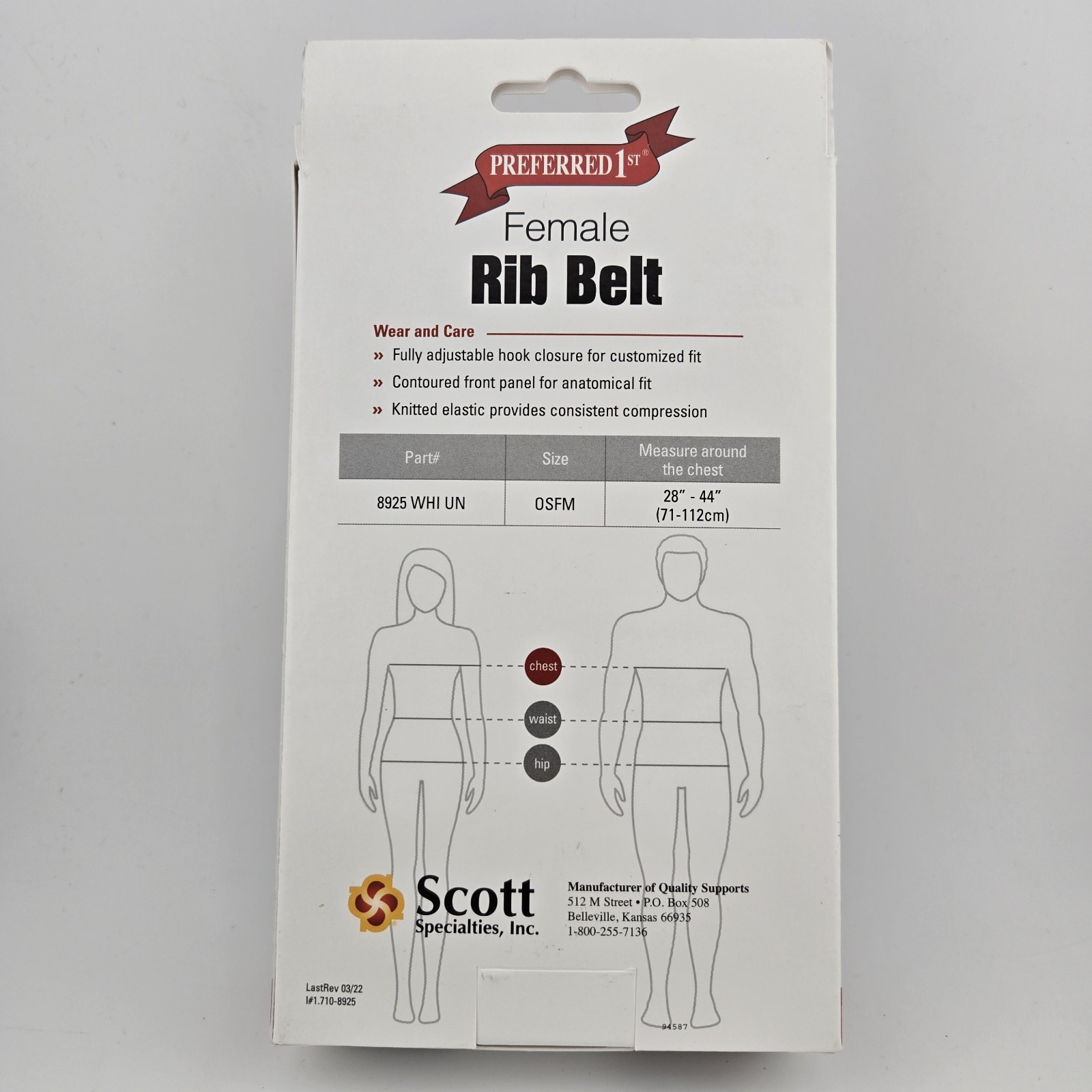 Female Rib Belt Preferred 1st 8925 OSFM White Brace Ribs