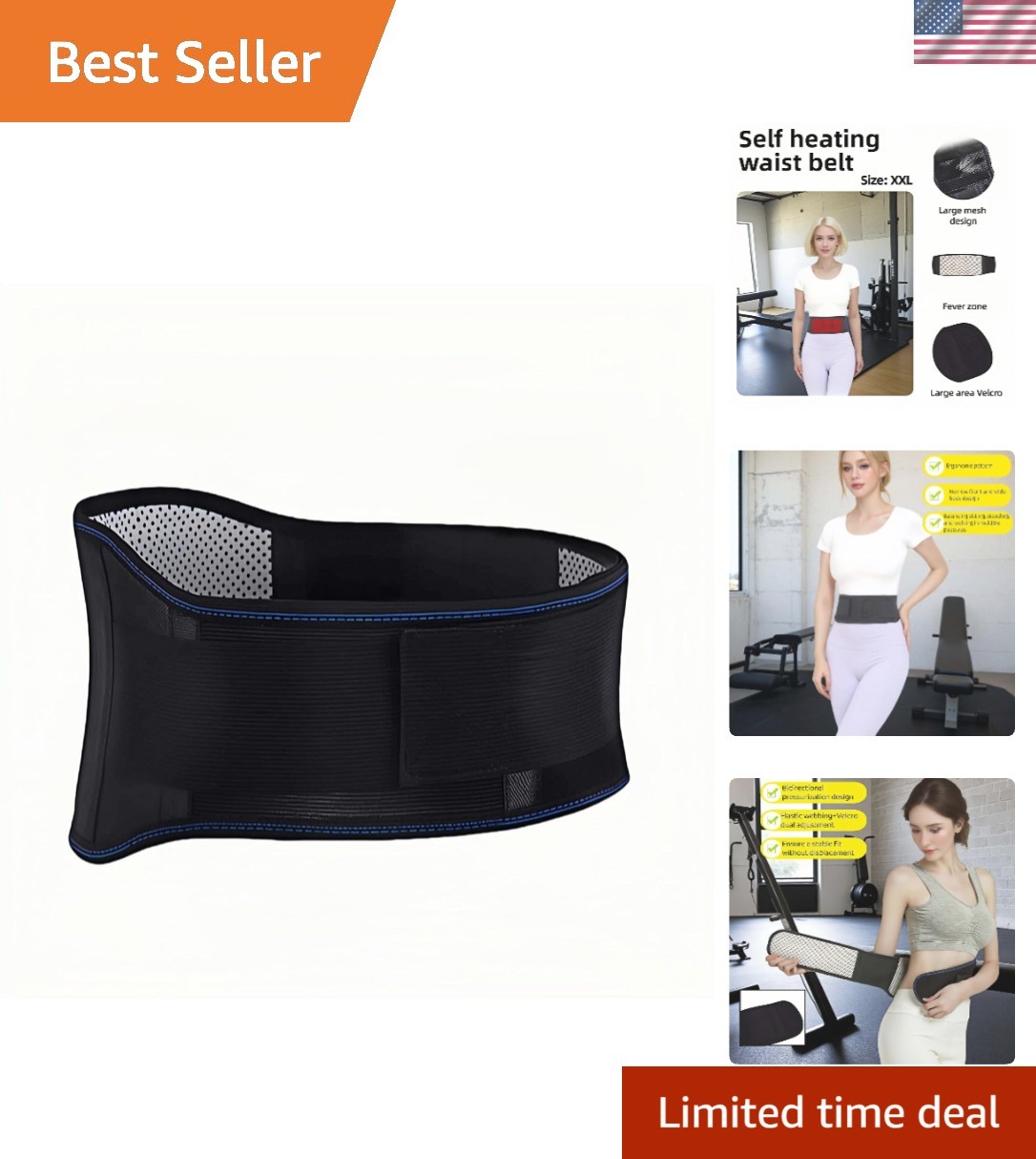 Ergonomic Self-Heating Lumbar Support for Comfortable Posture – XXL Size