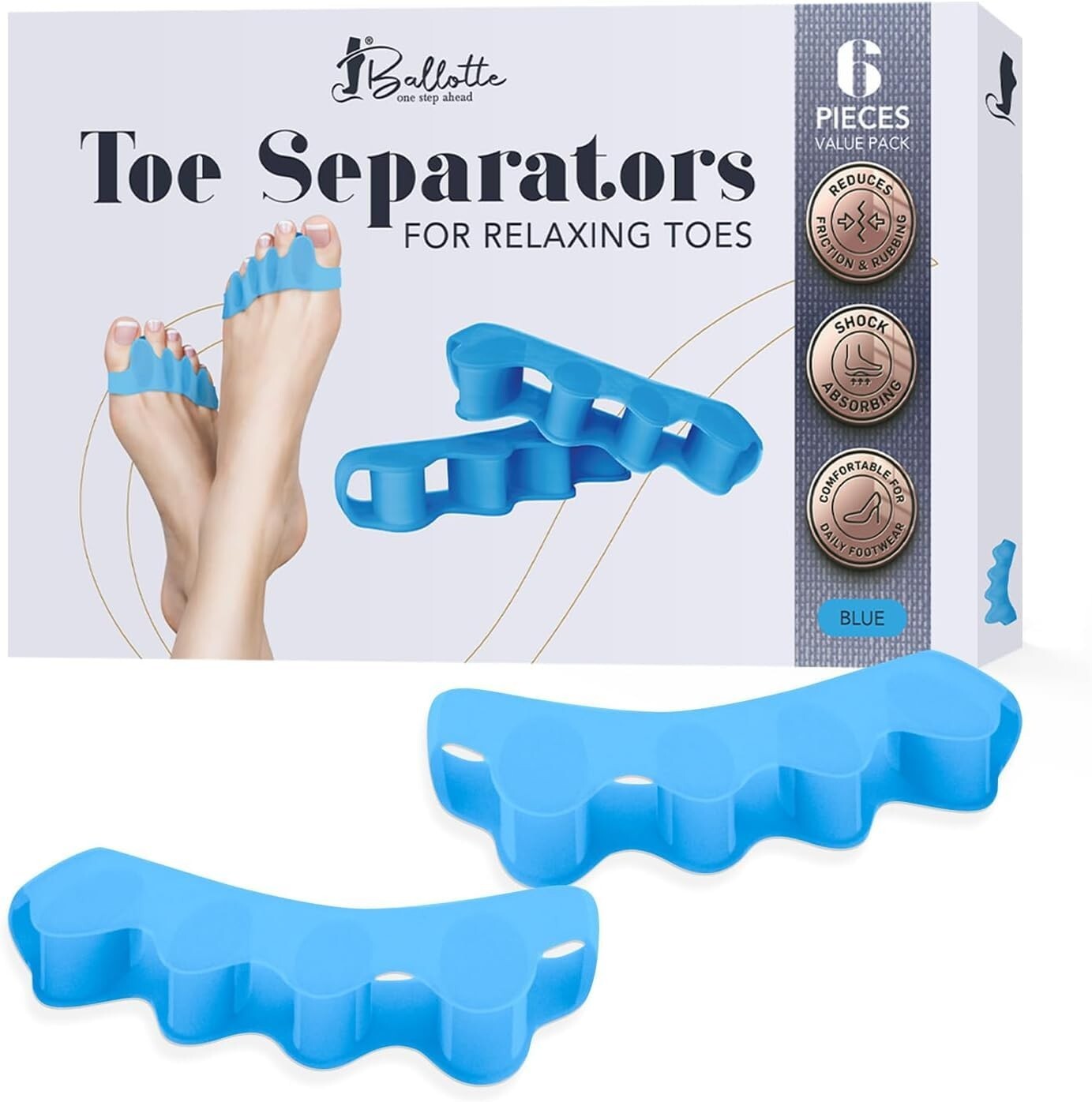 Ballotte Premium Grade Toe Spacers/Toe Separators | Toe Spacers for Feet 6x PACK