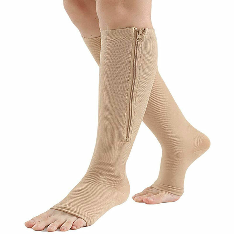 Compression Socks Knee-Hi Zipper Stockings Open Toe Support Hose 20-30mmHg Edema