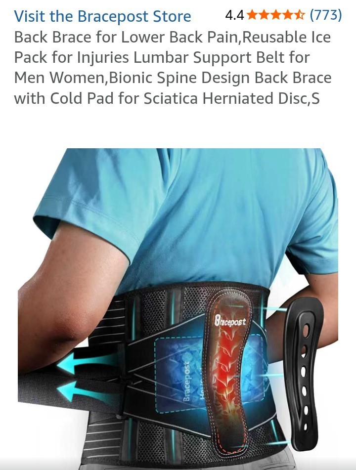 BRACEPOST Lower Back Brace, Adjustable Hot/Cold Pack, One Size fits all