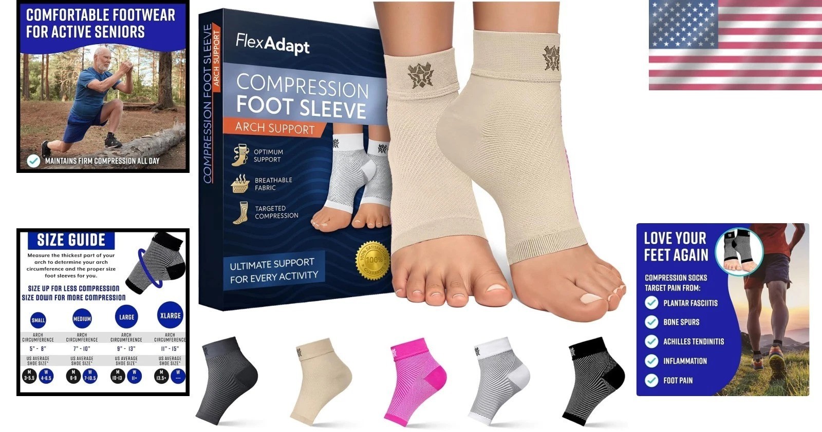 Medium Nude Compression Socks for Plantar Fasciitis & Achilles Tendonitis Relief