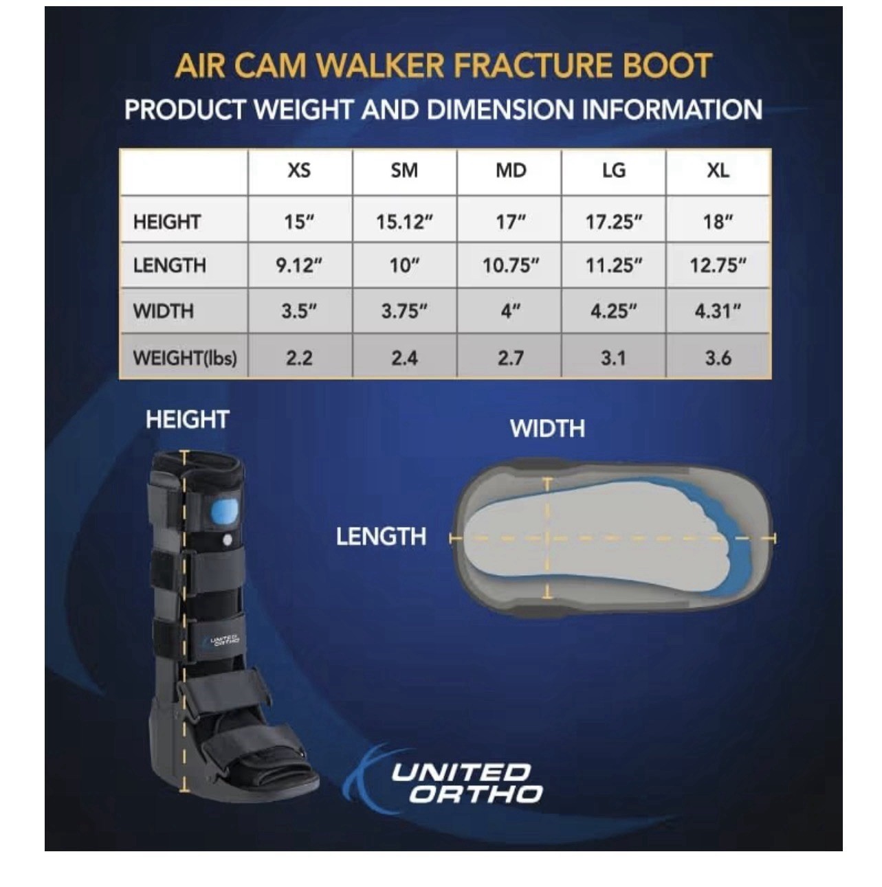 United Ortho Air Cam Walker Fracture Boot Large Black （pack of 1）