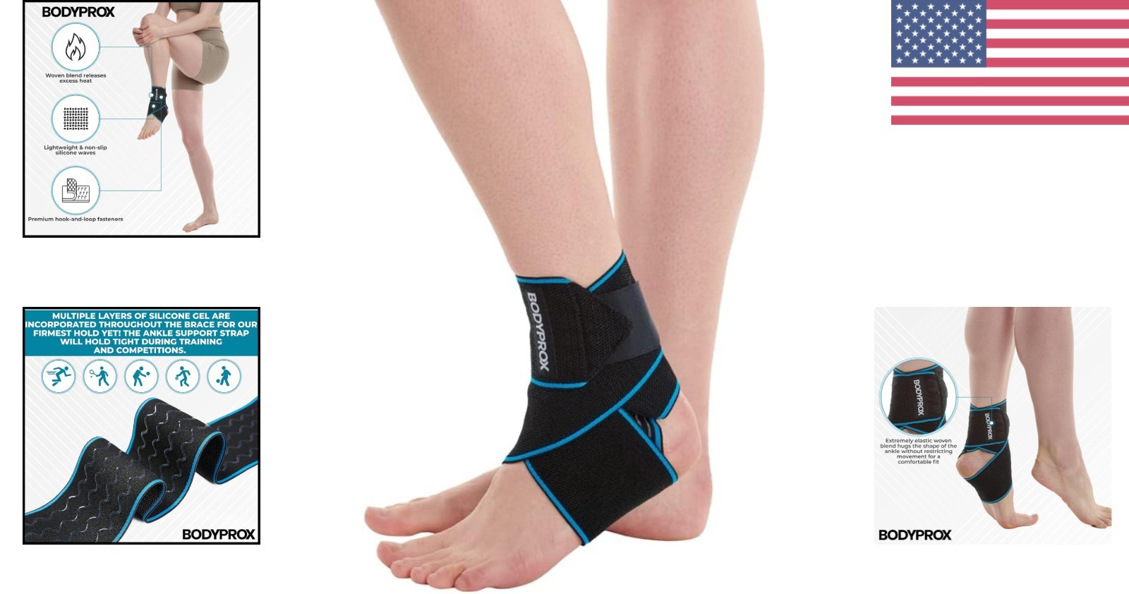Versatile Ankle Support Brace Adjustable Compression for Men & Women Black Blue
