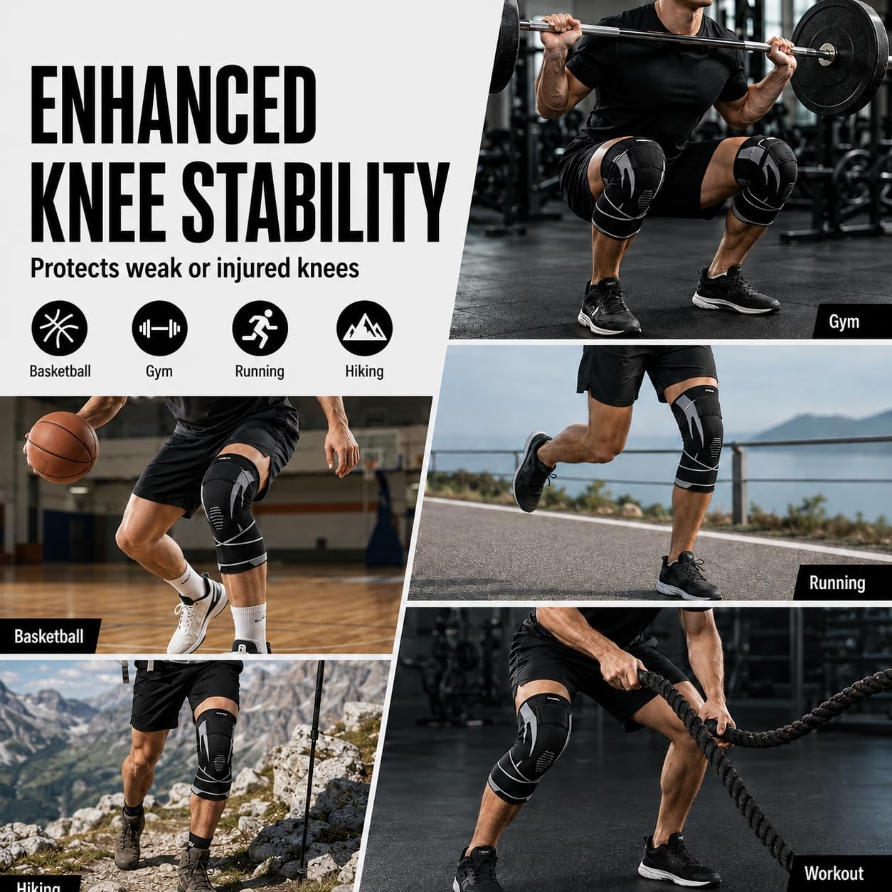 Anynew Knee Brace for Men and Women, Adjustable S/M, With Stabilizer