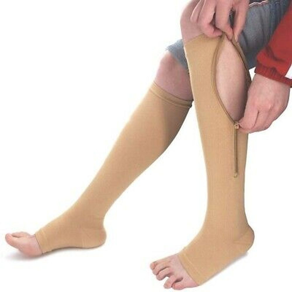 Copper Open Toe Compression Socks Zipper Leg Calf Ankle Support Men Women S-XL
