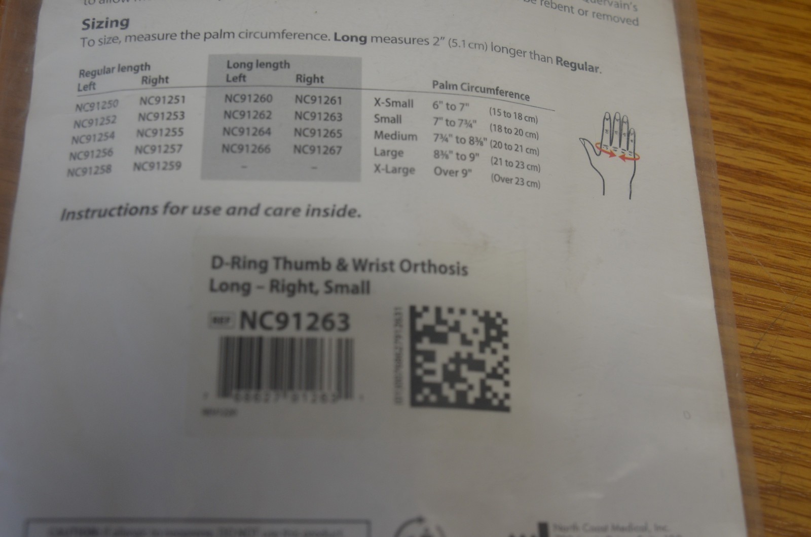 Comfort Cool D-Ring Thumb & Wrist Orthosis NC91263 R/S Long (2-B)