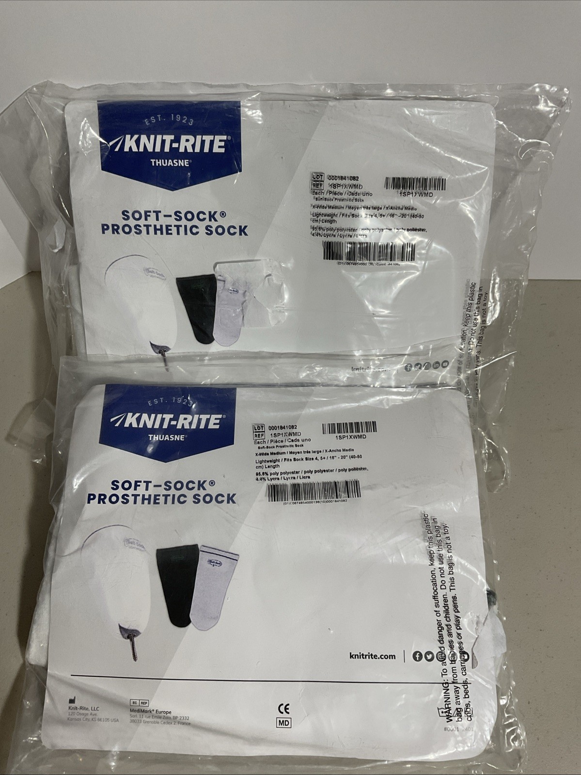 Knit-Rite Prosthetic Soft-Sock Fits 4, 5+ 16”-20” 1SP1XWMD 3-Ply Lot Of 2 New