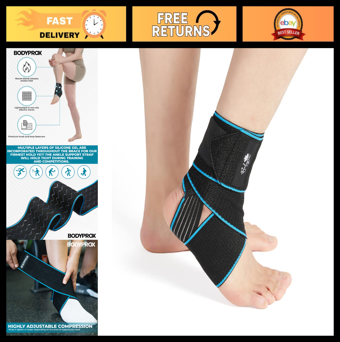 Adjustable Compression Ankle Support Brace 2 Pack for Sports Protection, Unisex