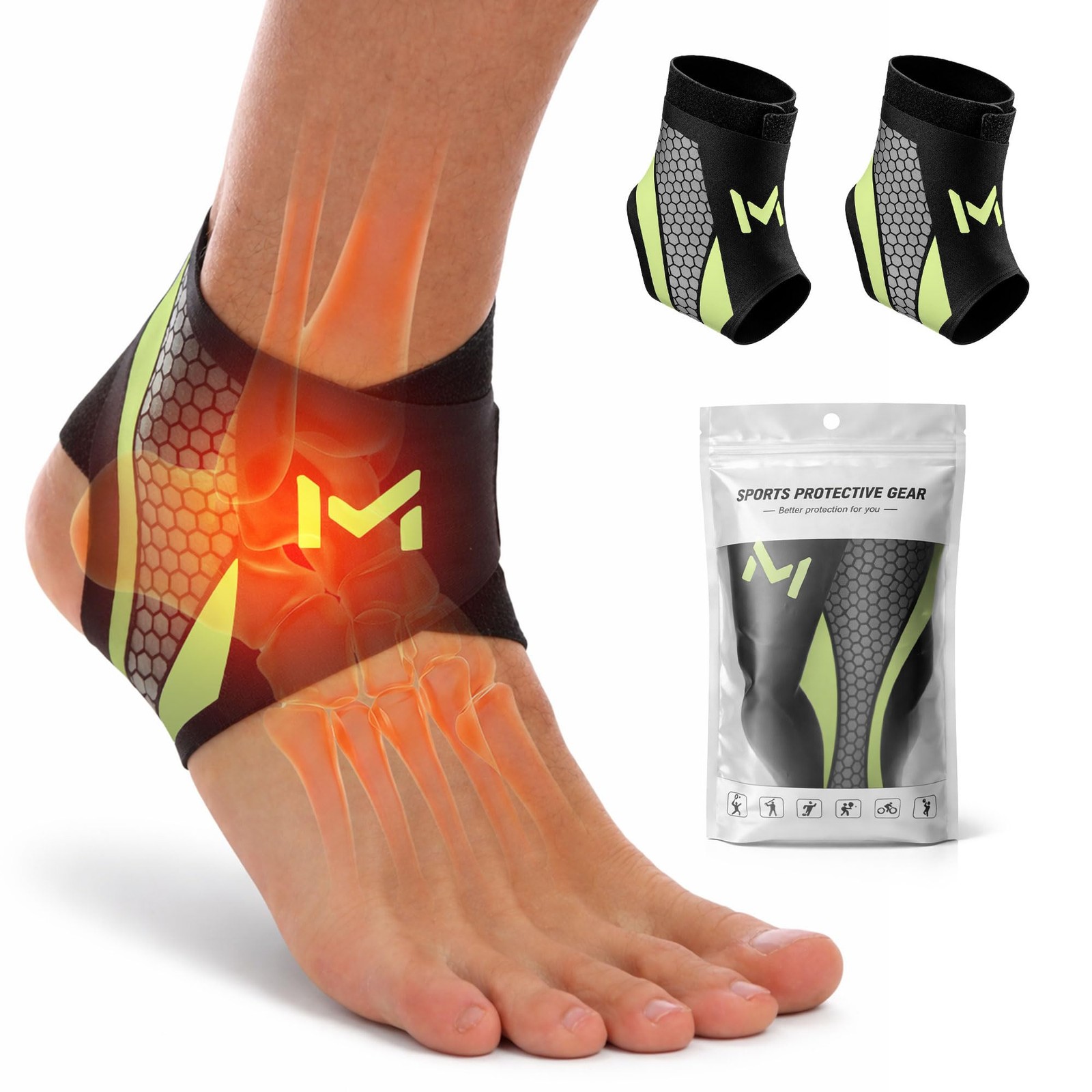 Qiknuny 2 Pack Ankle Brace Compression Support for Men Women