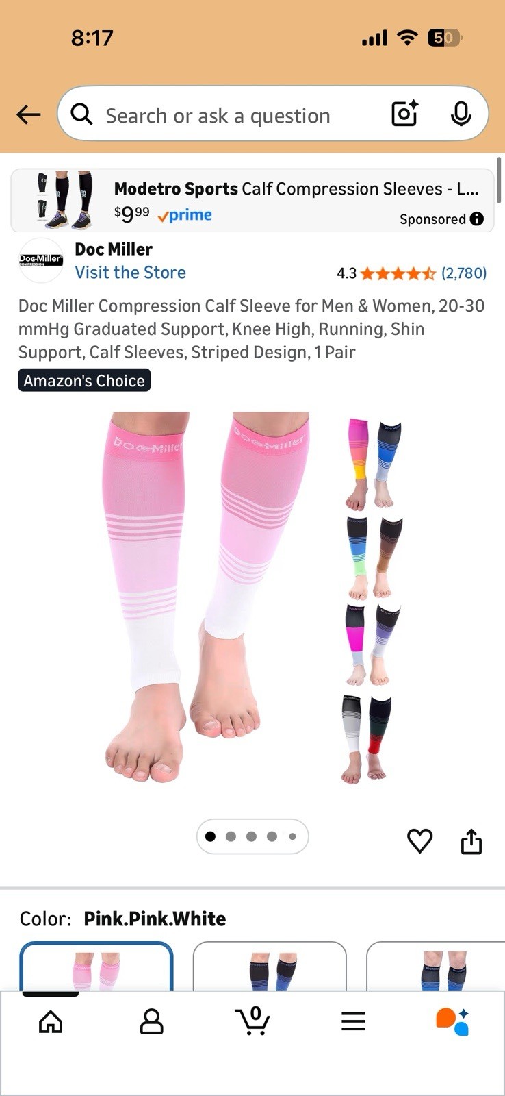Doc Miller Compression Stockings Open Sleeve 20-30 Hg, 1 Pair,pink/white X-Large