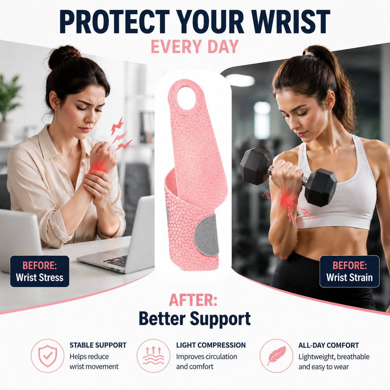 Wrist Brace Support 2 Pack Adjustable Wrist Wrap for Basketball TennisGymFitness