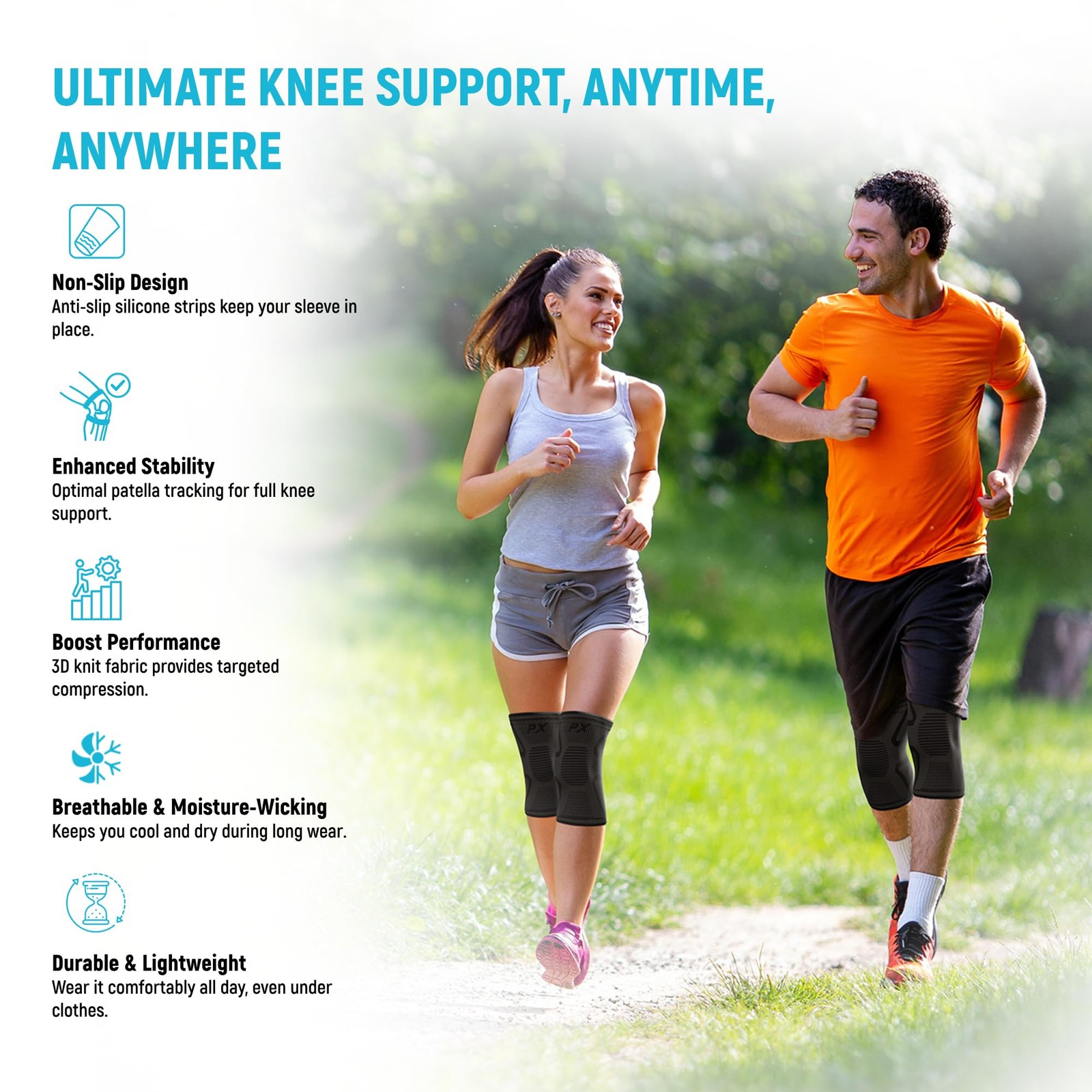 PX Compression Knee Brace for Women & Men, 2 Pack X-Large, Black