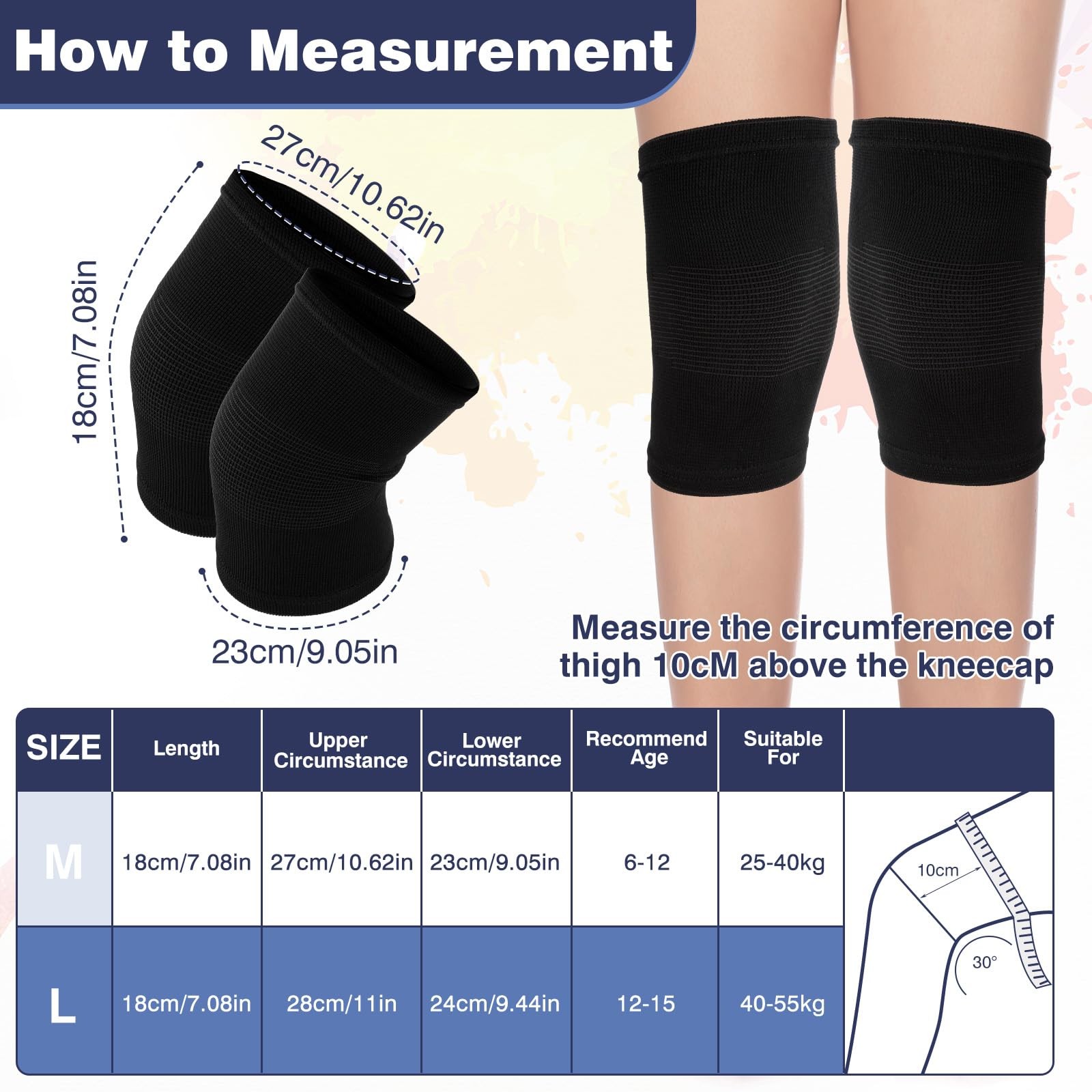 Andibro Kids Knee Sleeve Brace, 1 Pair Compression Two Size, L