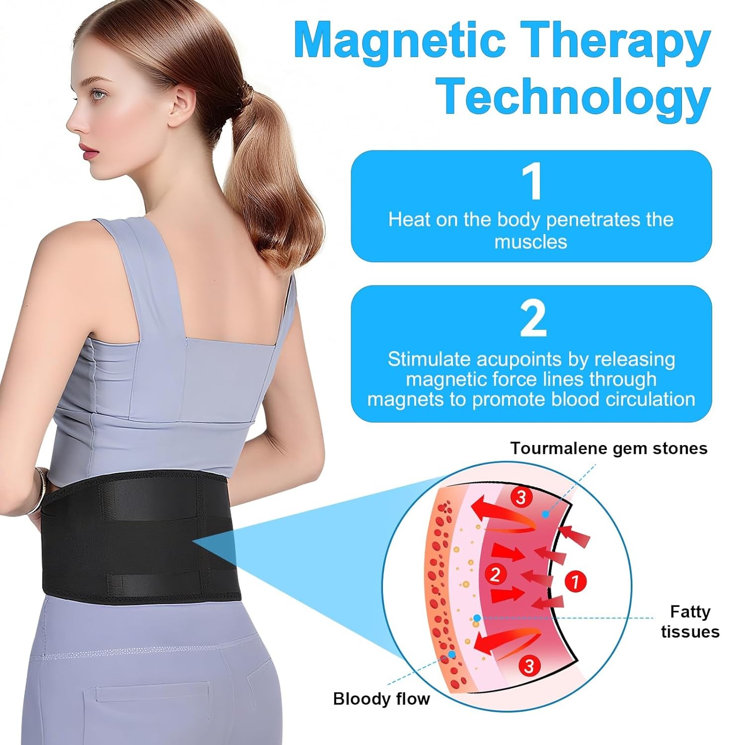 Heated Back Brace Magnetic Support Belt Self Heating Lumbar Electric Warmer