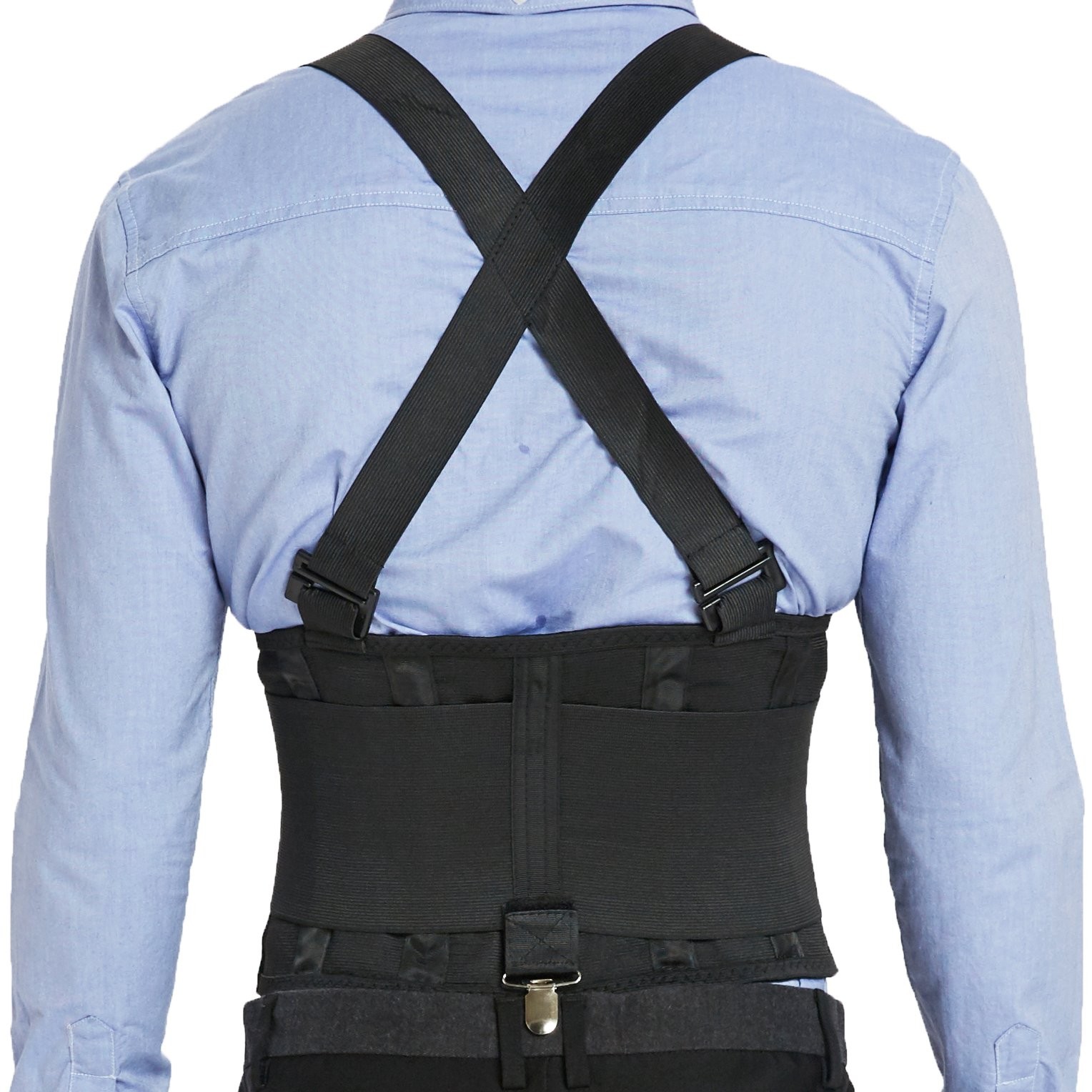 NeoTech Care Back Brace for Work with Removable Pants Clips & M, Black