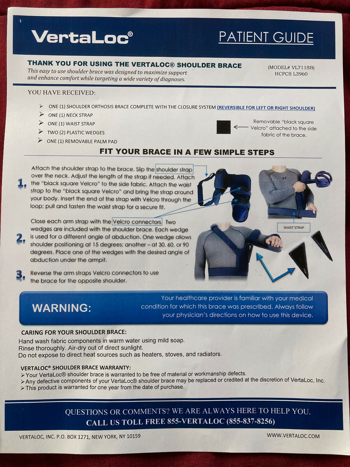VERTALOC® SHOULDER BRACE vl711sb Reversible R or L side. Navy Complete