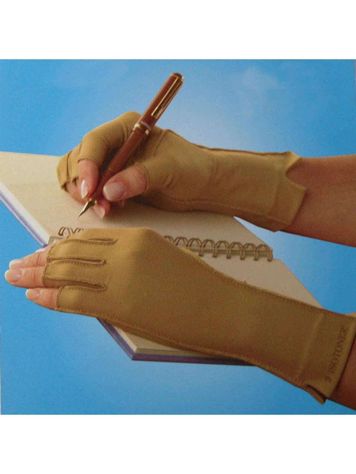 Therapeutic Compression Fingerless Gloves Large Camel Tan