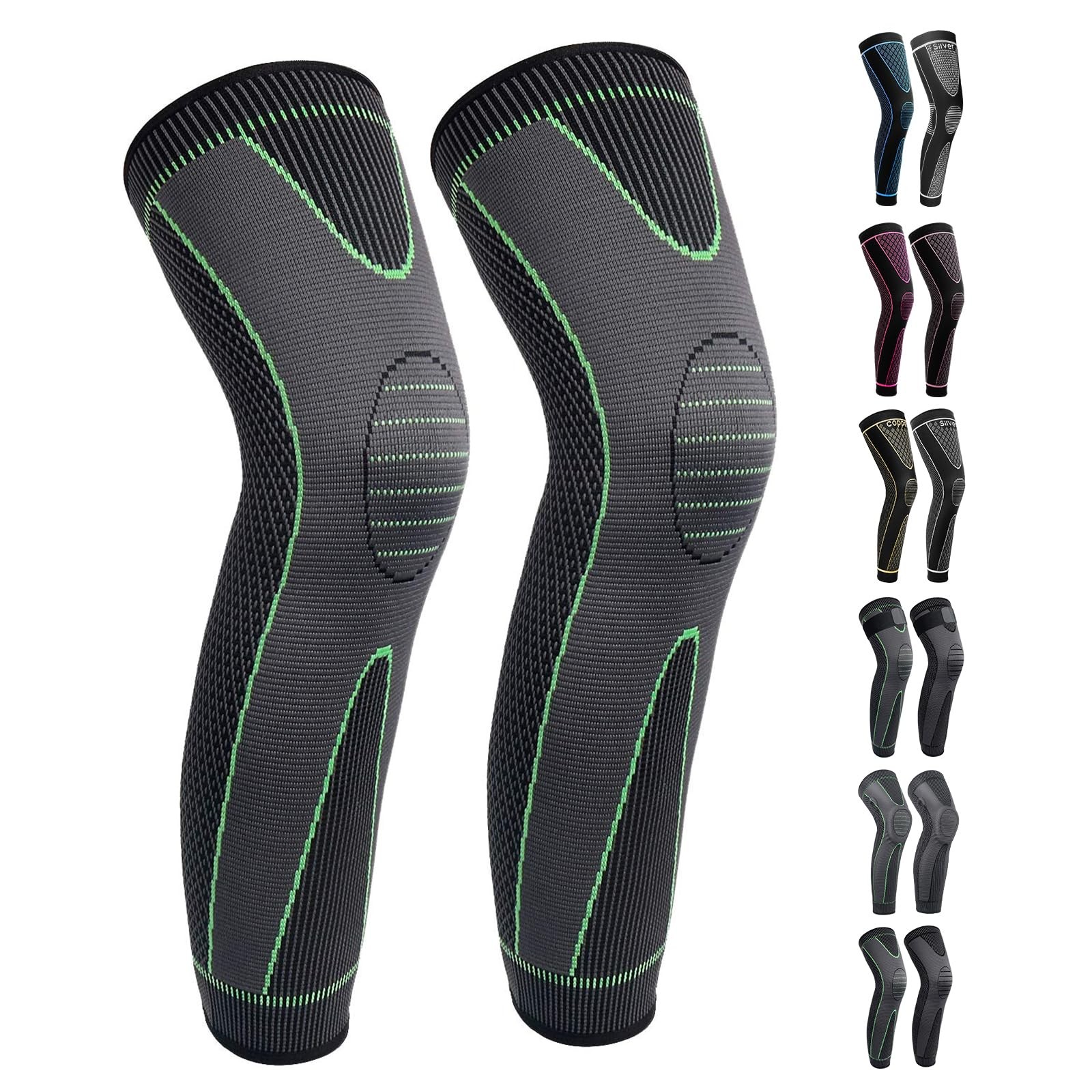 Full Leg Sleeves Long Compression Sleeve Knee Large (1 Pair), 01_Green