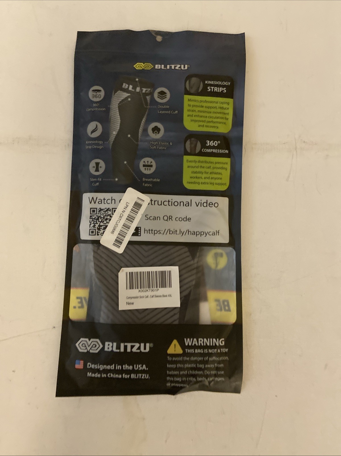 BLITZU Calf Compression Sleeve for Men & Women Footless Black XXL