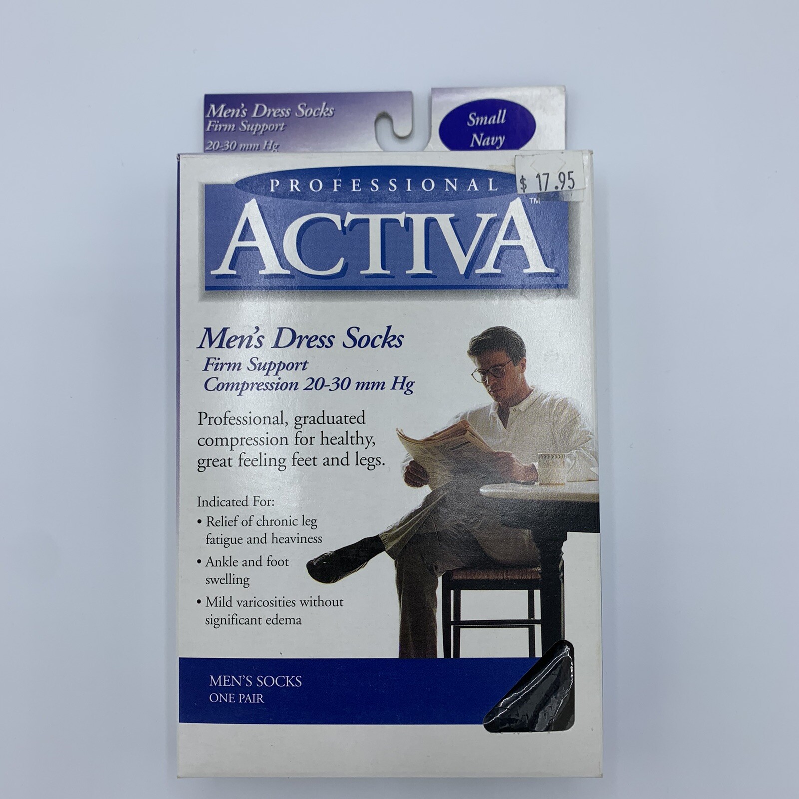 Activa H3541 Men’s Microfiber Firm Knee High Dress Socks-Navy Small 20-30mmHg