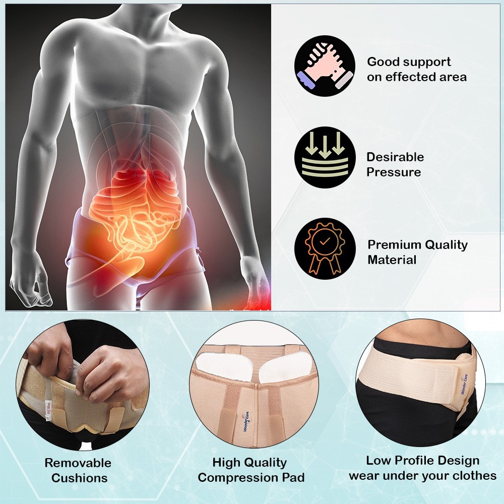 Groin Hernia Support for Men 2 Removable Compression Pad & Dual Adjustable strap