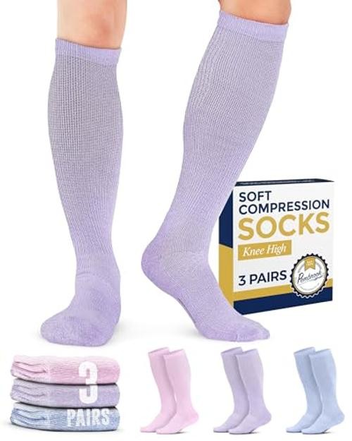 Light Compression Socks for Men & Women – 3 Large Pink, Purple, Light Blue