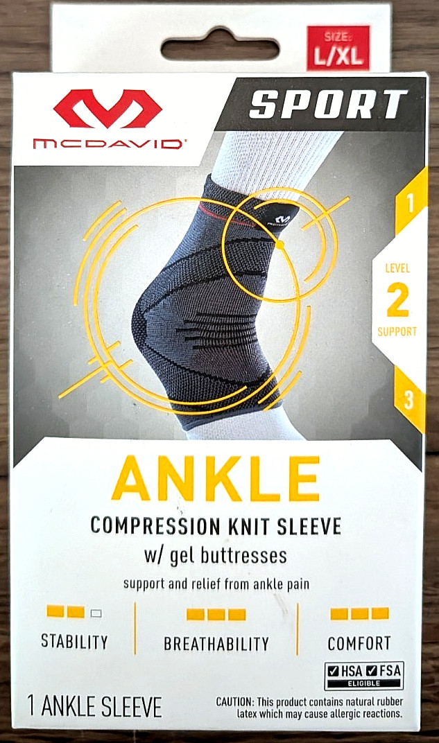 MCDAVID SPORT Ankle Compression Knit Sleeve w/ Gel Buttress Support (size L/XL)