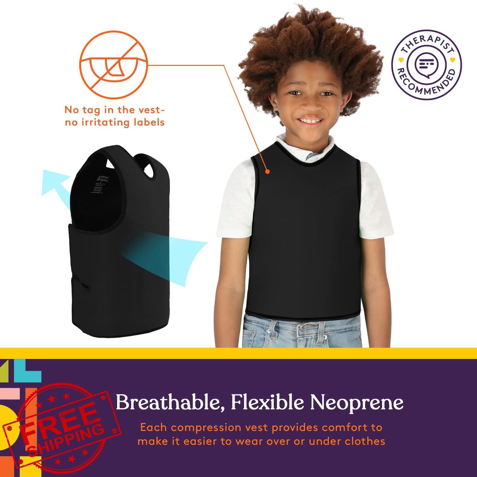 Special Supplies Sensory Compression Vest Black Small Deep Pressure Comfort