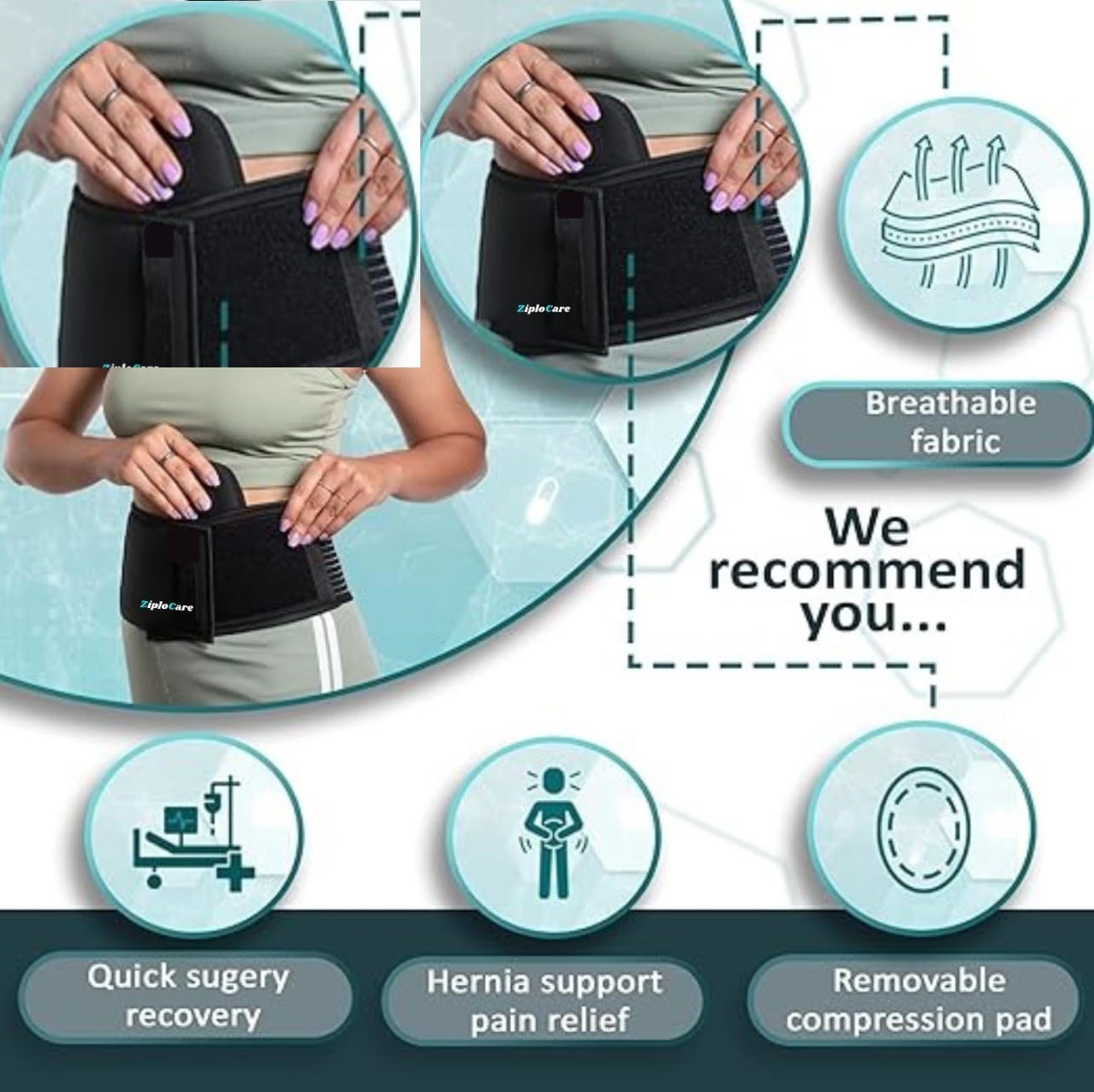 Umbilical Black Hernia Belt Pain Relief Support Brace With 1 Removable woman