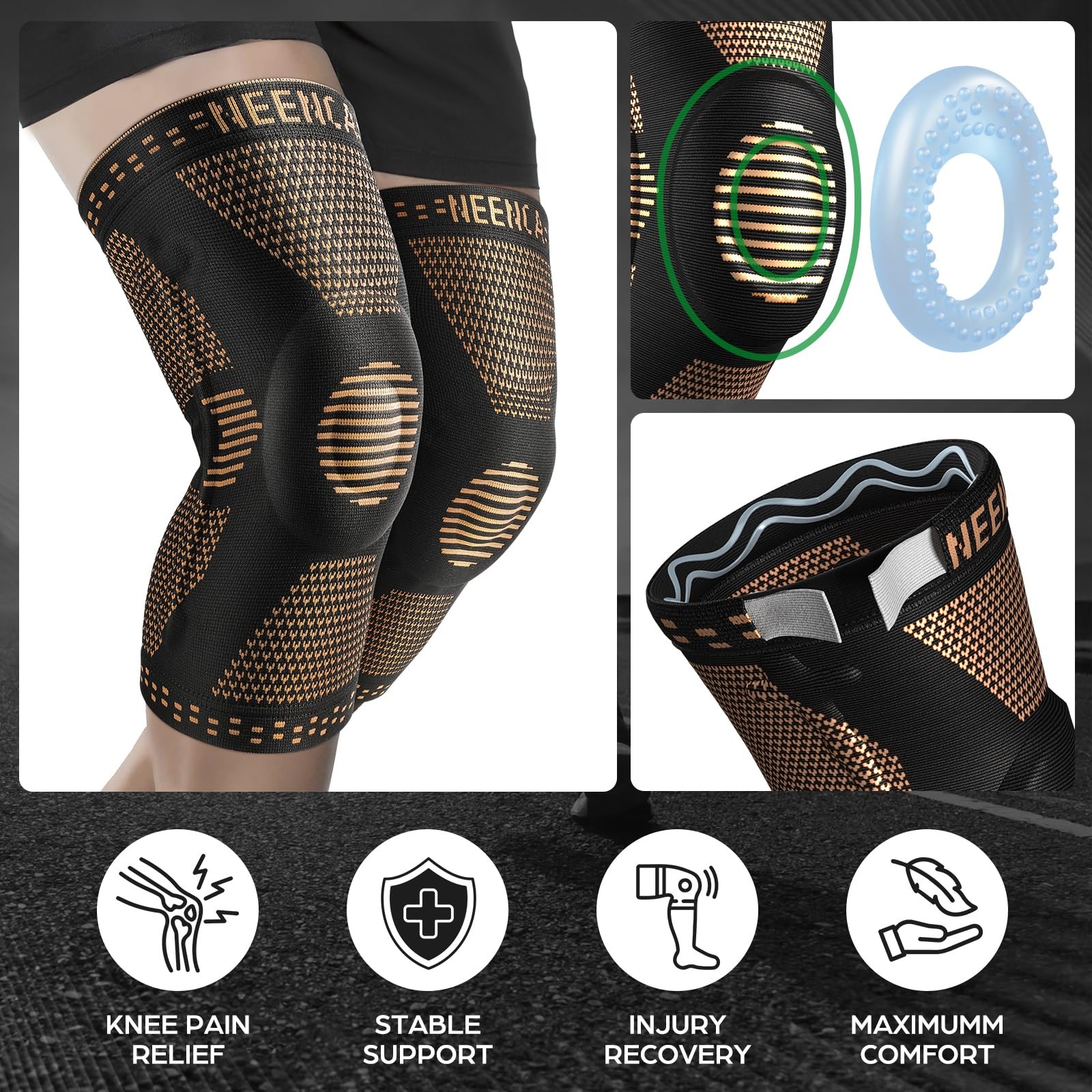 NEENCA Copper Knee Brace for Knee Pain, Knee Support with Patella Pad Side