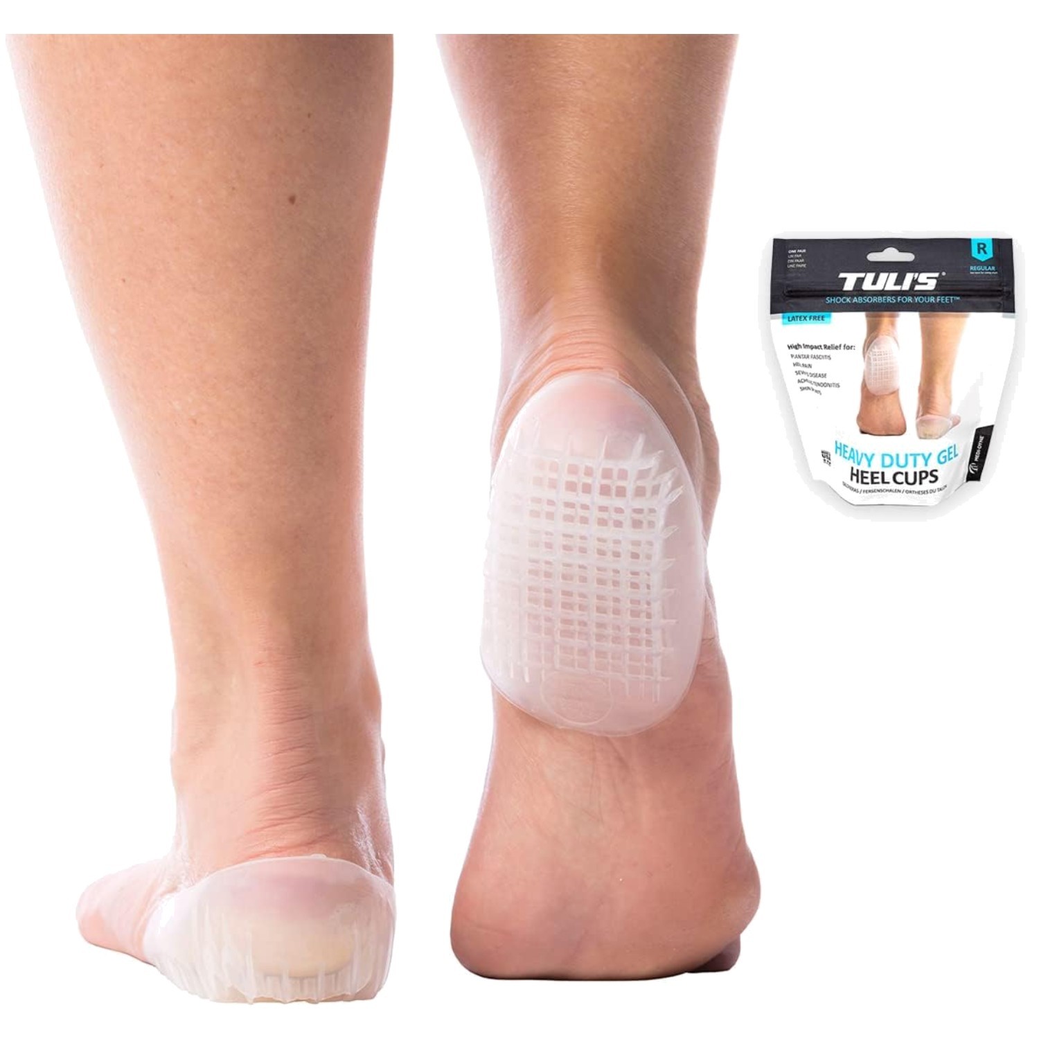 Tuli’s Heavy Duty Gel Heel Cups | Regular Size, Shock-Absorbing for Pain Relief